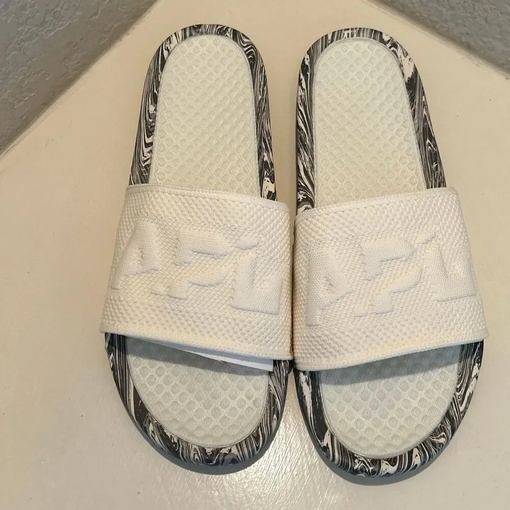 APL Mens Size 13 Techloom Slides Sandals White Black Marble Comfort Summer Pool